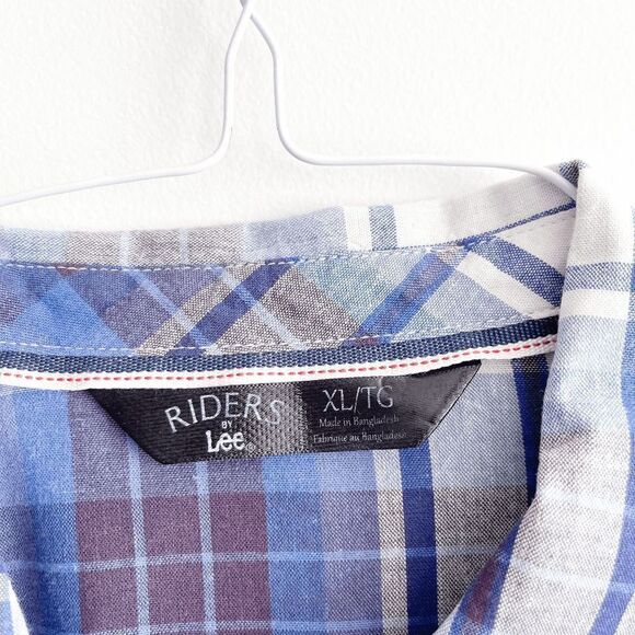 Riders by Lee Womens Button Down Shirt Long Sleeve Plaid Blue White XL - Picture 4 of 8